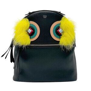 Fendi Bugs Monster Backpack Black Multicolored Leather Fur Silver Accents
